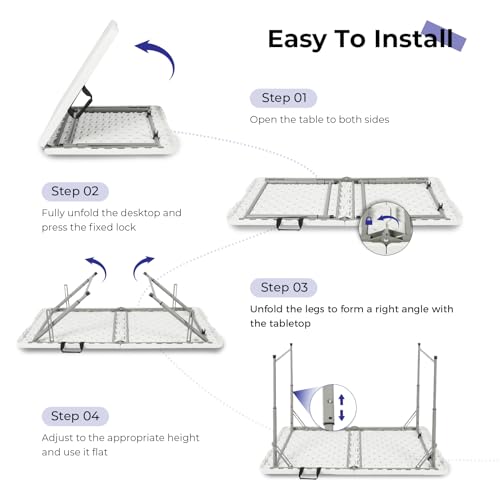 Byliable 4ft Folding Portable Utility Table White - Heavy Duty Plastic