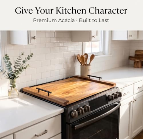 Noodle Board Stove Cover - Acacia Wood Top – Large Cutting Covers for