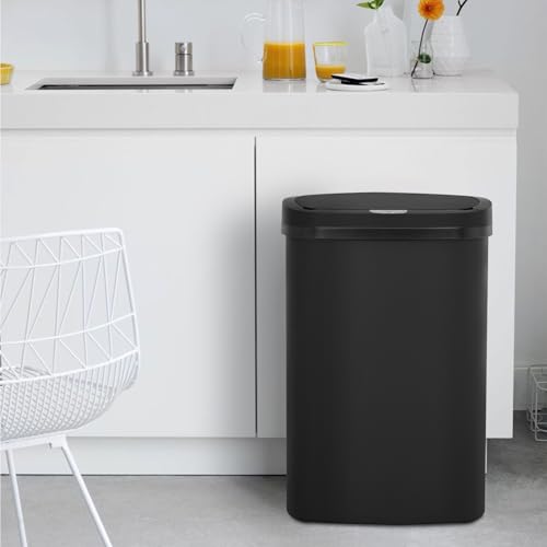Automatic 13 Gallon Sensor Trash Can with Lid - Black Plastic Waste Bin