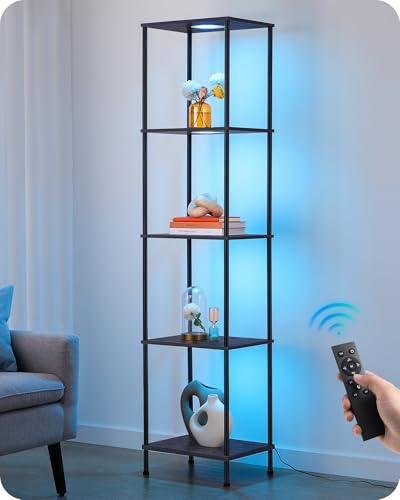 EDISHINE RGBW Floor Lamp with 5-Tier Shelf Black - Adjustable Brightness & Color