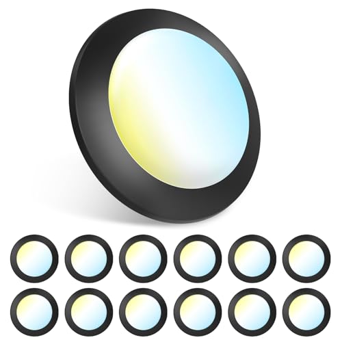12 Pack Dimmable LED Disk Lights 5/6 Inch Flush Mount, Black - Energy Efficient