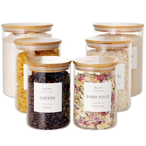 6-Pack Glass Food Storage Jars with Airtight Bamboo Lids & 132 Labels