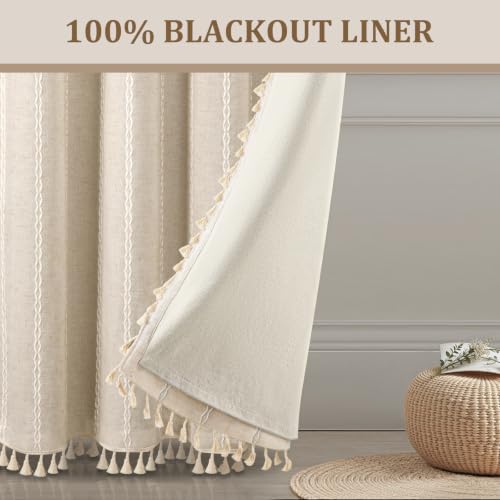 Blackout Boho Curtains 52W x 84L - Linen Blend Beige 2 Panels, Variation of THIS listing