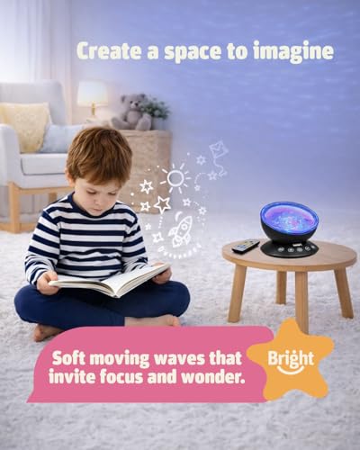 Bright Autism Calming Sea Lamp Night Light Projector - Black, 7 Light Modes