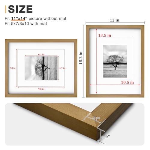 Light Brown 11x14 Solid Wood Picture Frame with Mat - Wall Mount & Tabletop Display