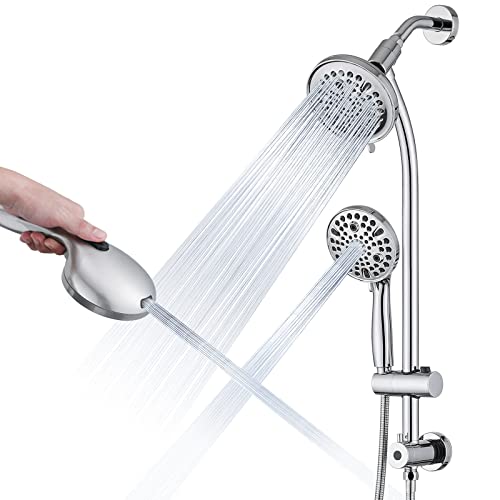 Chrome Rainfall Shower Head with Handheld Spray & Adjustable Slider Bar - High Pressure Dual Shower Combo, 3-Way Diverter, 5Ft Hose