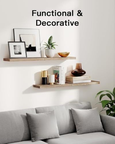 Amada Floating Wall Shelves Set of 4 - Light Brown Paulownia Wood