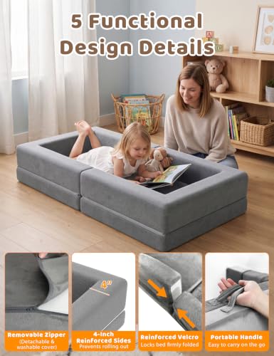Dessports Grey 54-Inch Portable Foldable Toddler Travel Bed for Kids