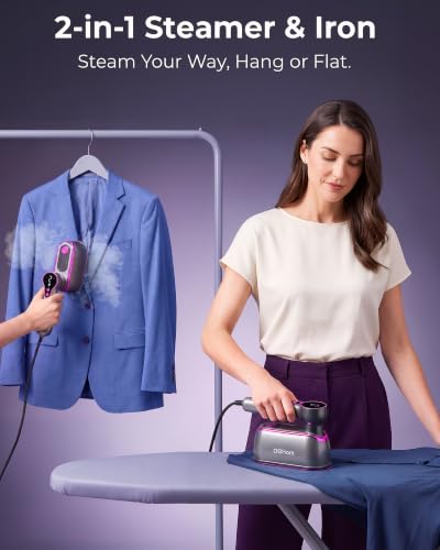 OGHom Rose Pink Travel Garment Steamer 1200W with LCD, 4 Steam Levels & Dry Iron Mode
