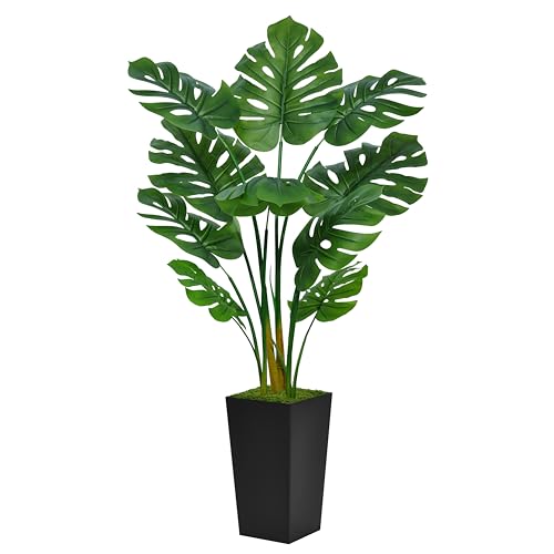 Artificial Monstera Deliciosa Plant 5FT - Faux Tropical Tree with Black Planter