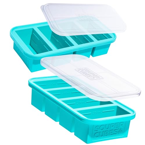 Souper Cubes 1 Cup Silicone Freezer Molds with Lids - Aqua 2-Pack