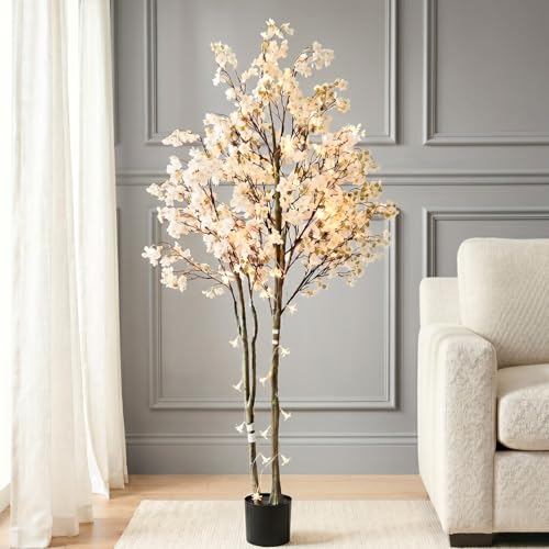 RyddeligHome White Artificial Cherry Blossom Tree with Lights - 6ft Indoor Decor