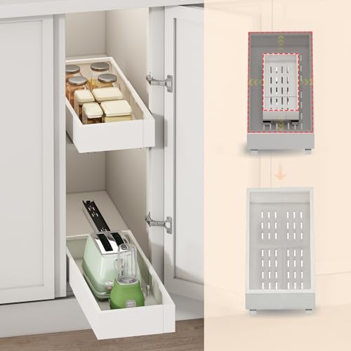 Fokyfok White Expandable Pull Out Cabinet Organizer 7-11 inch W x 17-24 inch D