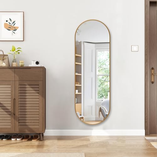 48"x16" Gold Oval Full Length Wall Mirror - Explosion-Proof Frame, Modern Bedroom & Living Room Decor