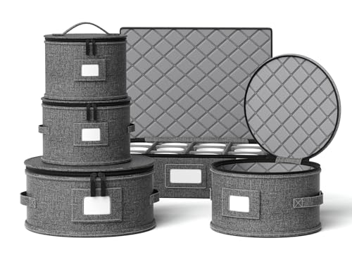 YearningHome 5 Pack Quilted China Storage Containers Hard Shell Dish Organizer Set