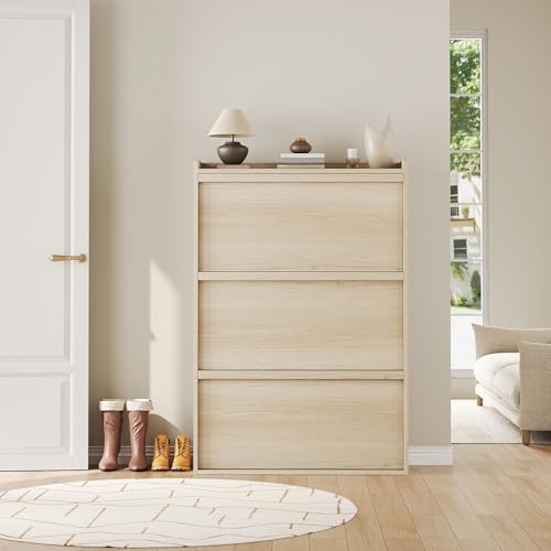 GarveeHome Shoe Cabinet with 3 Flip Drawers, Wooden Organizer