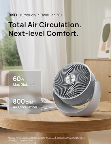 DREO Table Fan for Bedroom Grey 11 Inch Quiet 3-Speed Oscillating Air Circulator