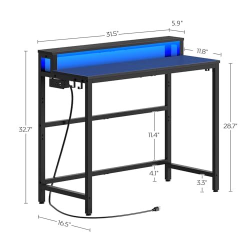 Black Gaming Desk with Charging Station LED Lights Monitor Stand 2-Tier Home Office