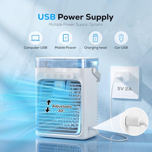 Tiptop Home Blue Portable 3-in-1 Mini Air Conditioner & Cooler — USB, RGB Light, 1000ml