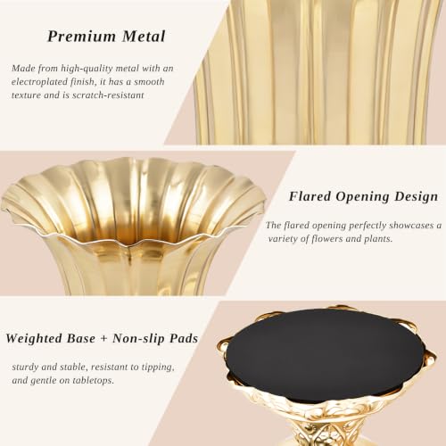 French Gold 8.4-inch Set of 10 Metal Trumpet Vases for Centerpieces - JOYLIGHTORIGINALS