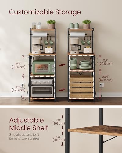 Rustic Brown 4-Tier Kitchen Baker's Rack with Power Outlet - 17.7" Wide