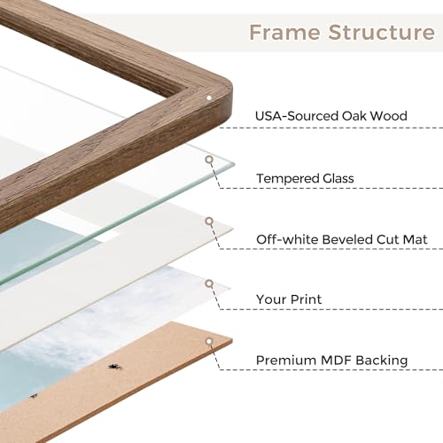 FlyJoe Walnut 24x36 Poster Frame - Solid Oak Wall Photo Frame with Mat