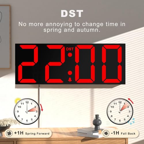 Digital Wall Clock 22 Inch Large LED Display with Alarm - Black Frame - Variation of THIS listing