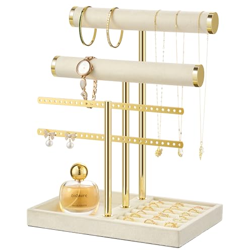 Beige Jewelry Organizer Stand for Necklaces, Bracelets, Earrings & Rings - Large, Bussdis