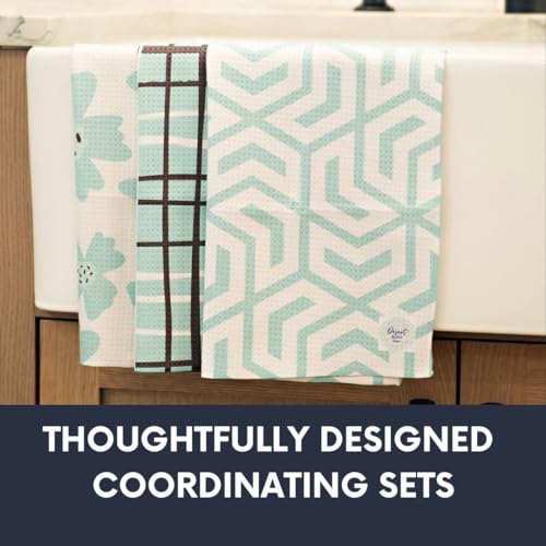 Desert Aqua 3-Piece Microfiber Kitchen Towel Set with Waffle Weave & Hanging Loops