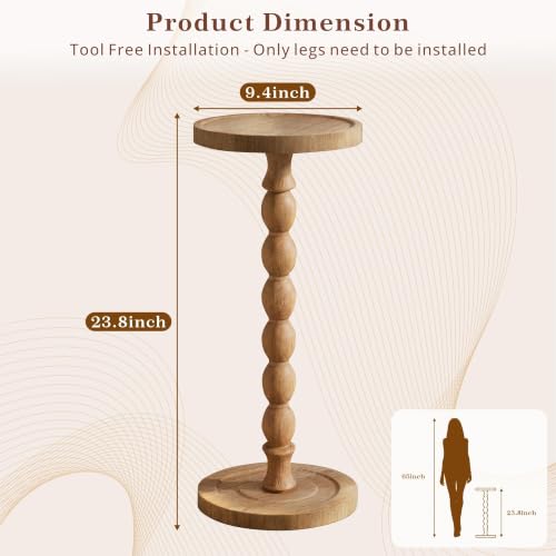 iFaveorr Brown Small Round Side Table 9.4"W x 23.8"H Rubberwood Accent Table