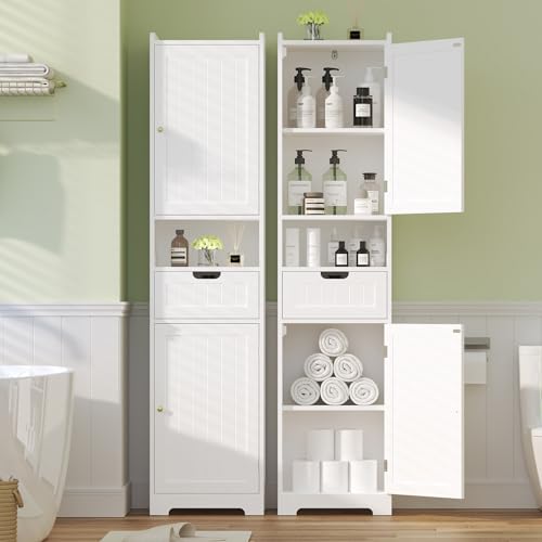 67-Inch Tall Slim Bathroom Storage Cabinet with Adjustable Shelves - White Variation