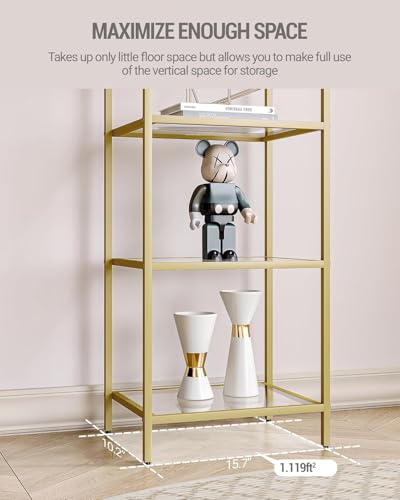 Gold 6-Tier Tempered Glass Bookcase with Oval Top - 10.2D x 15.7W x 70.3H
