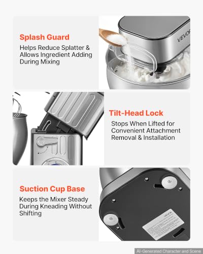 VEVOR 7.4 Qt Tilt Head Stand Mixer 500W Electric Dough & Food Mixer