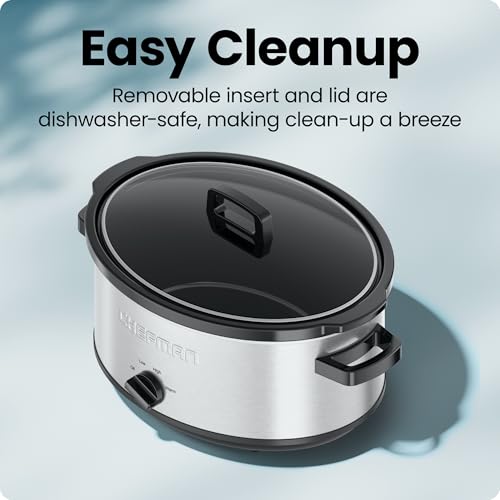 7 Quart Slow Cooker - Large Family Size with Removable Ceramic Crock & Glass Lid