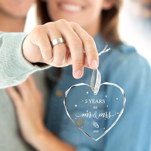 5 Year Anniversary Wooden Gift Ornament 2026 - 3" Glass Hanging Keepsake