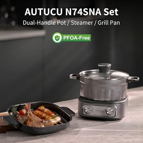 AUTUCU Dual-Handle 2.5 Quart Electric Multi-Cooker - PFOA-Free Ceramic Pot