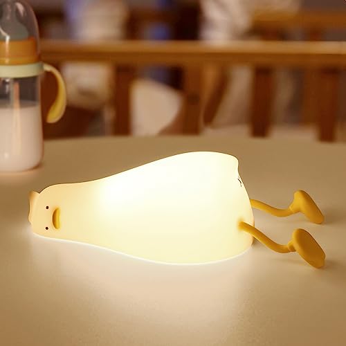 Lying Flat Duck Night Light, LED Squishy Duck Lamp,Cute Silicone Dimmable Nursery Nightlight,Rechargeable Bedside Touch Lamp for Breastfeeding Toddler Baby Kids Room Decor