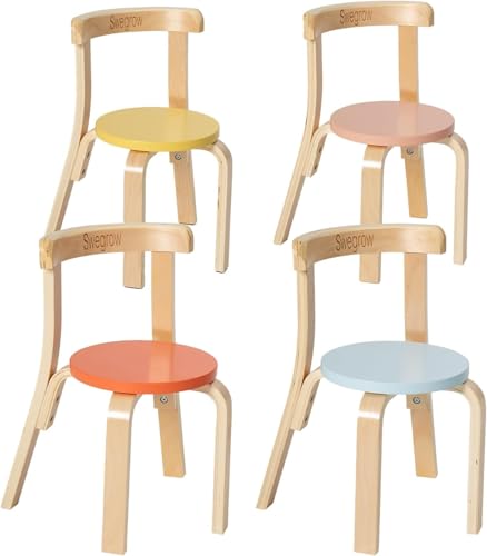 Swegrow Set of 4 Multi-Color Wooden Kids Chairs - Toddler & Preschool Stacking Furniture