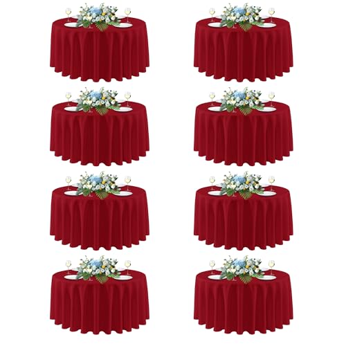 Sancua 8 Pack Christmas Red Round Tablecloth 108 Inch for 42-96 Inch Tables - Holiday Decor