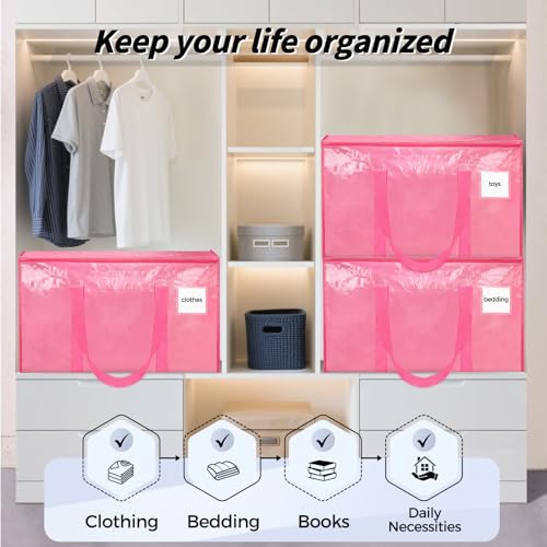 Ukeetap 8 Pack Extra Large Pink Clothes Storage Bins with Lids – 24 Gallon Moving & Organization Containers
