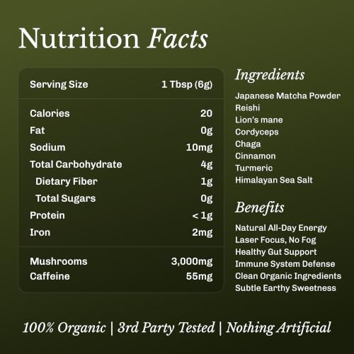 MUDWTR Matcha Powder - Japanese Organic Matcha Blend with Mushrooms, 30 Servings (Variation: Matcha / 30 Servings)