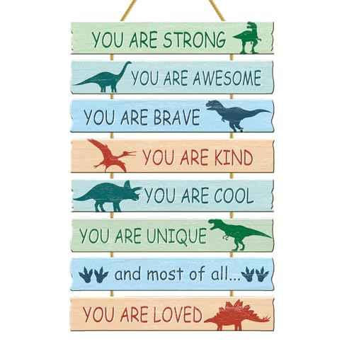 Rutiyoka Dinosaur Room Decor for Boys Bedroom Wall Dino Inspirational Art Kids Wood Decorations Little Boy Nursery Toddler Sign