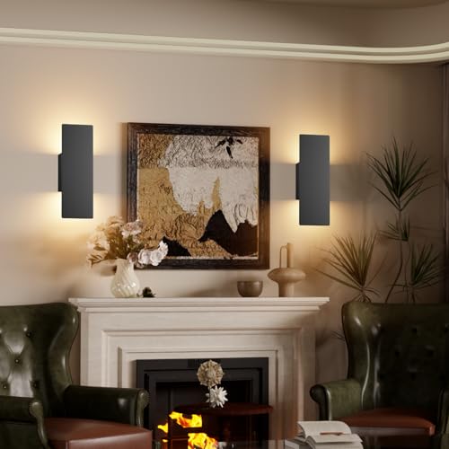 Black Wall Sconces 2-Pack - Modern Indoor LED Wall Mount Lights 3000K