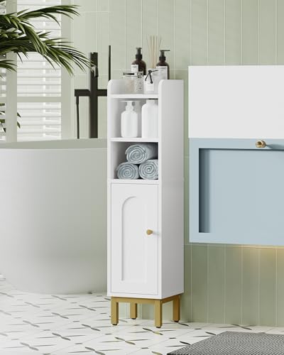 Hzuaneri White Narrow Bathroom Storage Cabinet - Corner Floor Cabinet 7.9"D x 7.9"W x 32.7"H