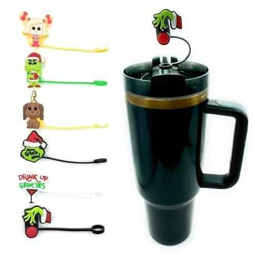 6 Pack Christmas 10mm Straw Toppers, Fits Stanley and Simple Modern Tumblers (Grinch Bundle)