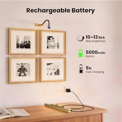 Antique Gold Rechargeable Picture Light 3 Pack with Remote & Dimmable Settings