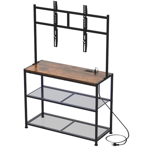 Brown 32-60 Inch Corner TV Stand with Storage Shelves and Mount - Farmhouse Style