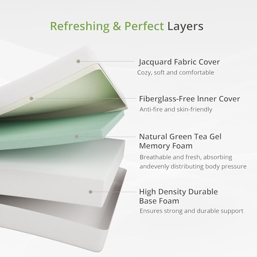 EGOHOME 6-Inch Twin Mattress - Memory Foam with Cooling Green Tea Gel | Medium Firm Support, 75''L x 38''W, White