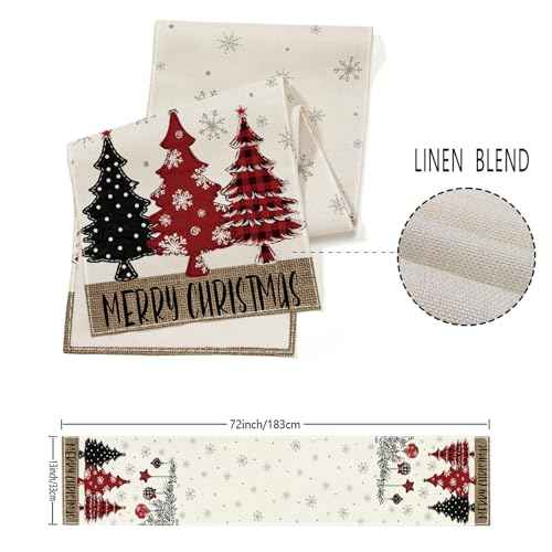 Christmas Decorations - Merry Christmas Table Runner 13x72 Inch,Red Pine Trees Winter Xmas Table Decoration for Home Kitchen Dining Holiday Decor