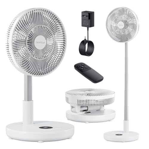 TriPole 12 Inch White Oscillating Portable Fan with Remote & Long Battery Life